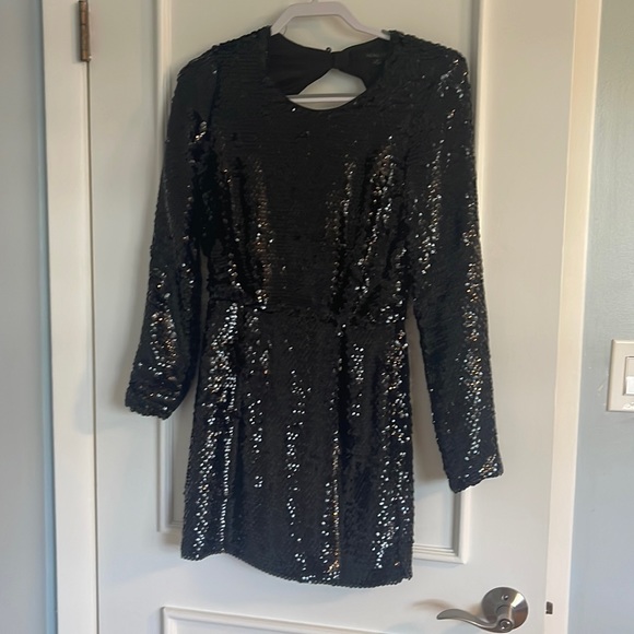 Rachel Zoe New Year’s Eve size 2 black sequin mini dress long sleeve - Picture 1 of 5